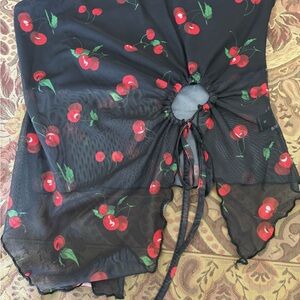 Black Sheer Cherry Print Tube top size M
